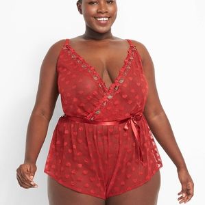 Lane Bryant Sz 26/28 Heart Lace Cherry Romper